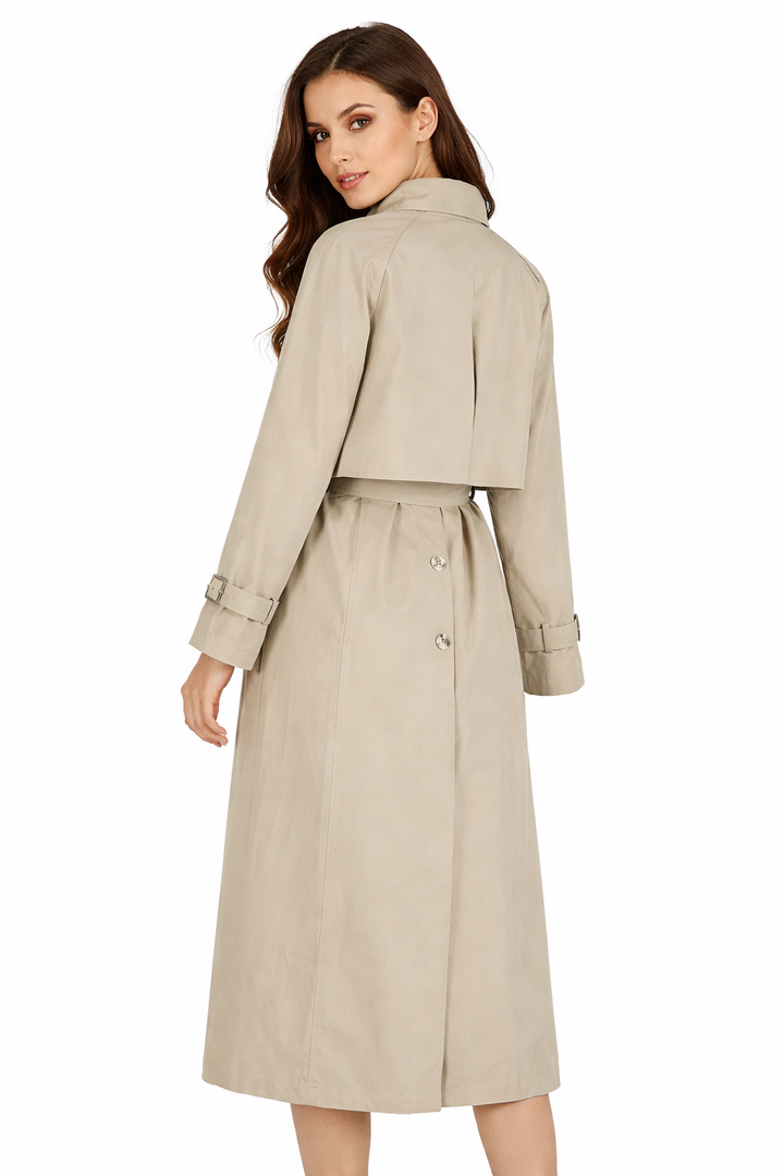 belted long trench coat with layered collar – SAVANNA