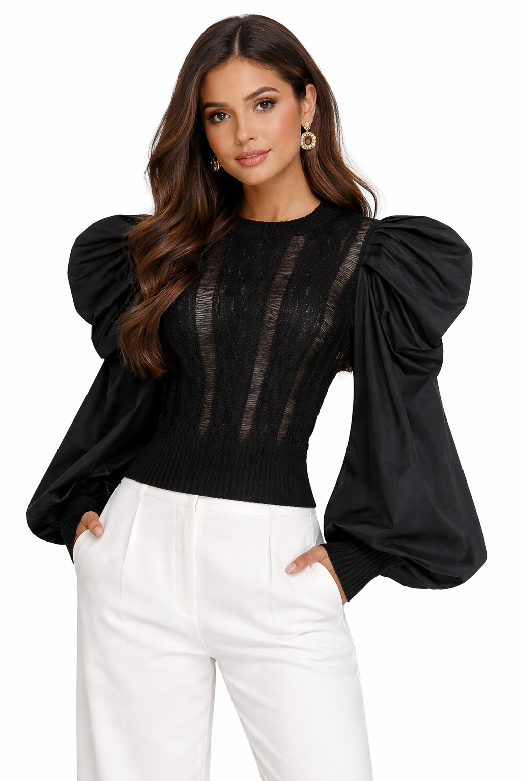 knit top with puff sleeves – OLIVIA