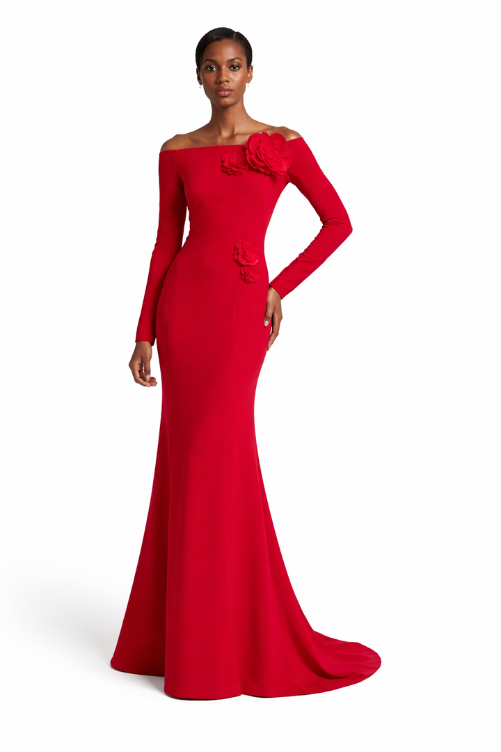 off-shoulder mermaid gown with floral appliqué – BLOOM