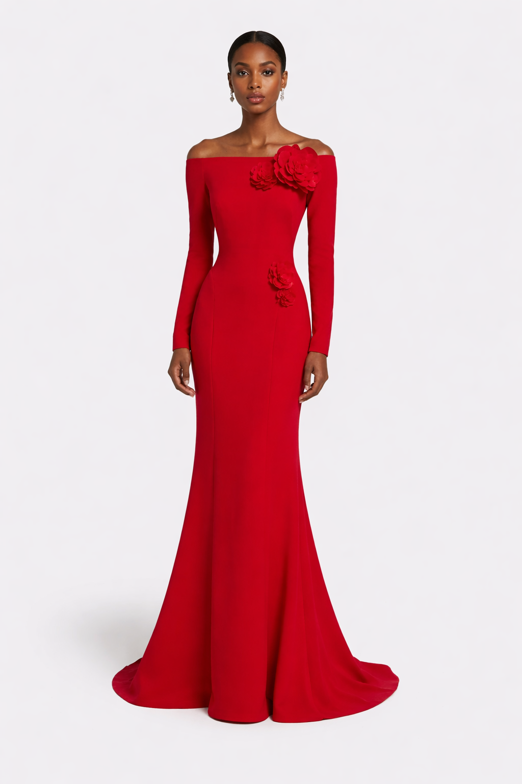 off-shoulder mermaid gown with floral appliqué – BLOOM