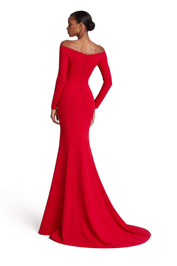 off-shoulder mermaid gown with floral appliqué – BLOOM