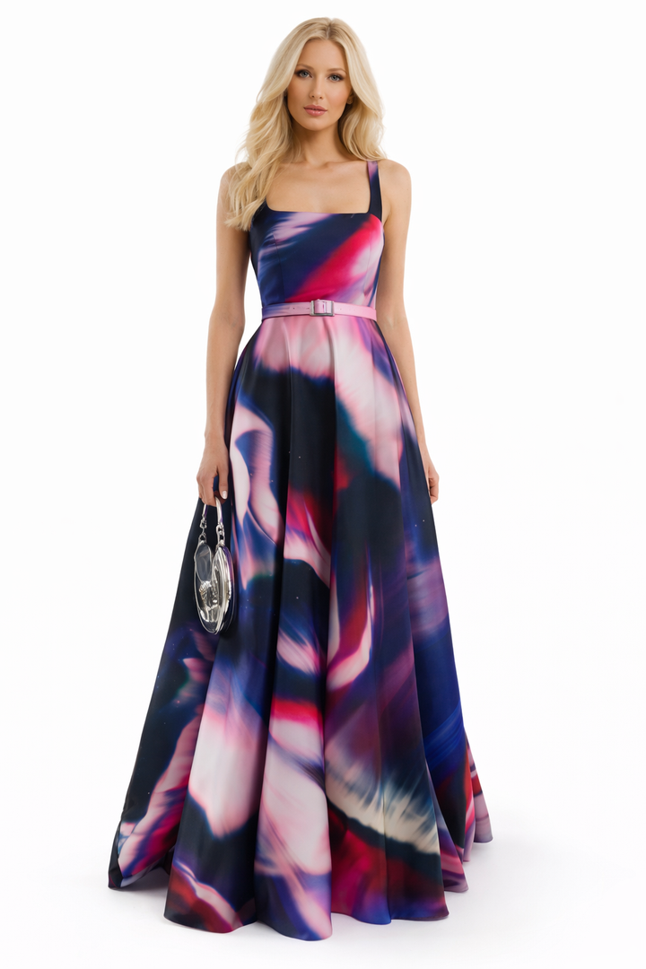 spaghetti-strap A-line maxi dress with abstract print – NOVA