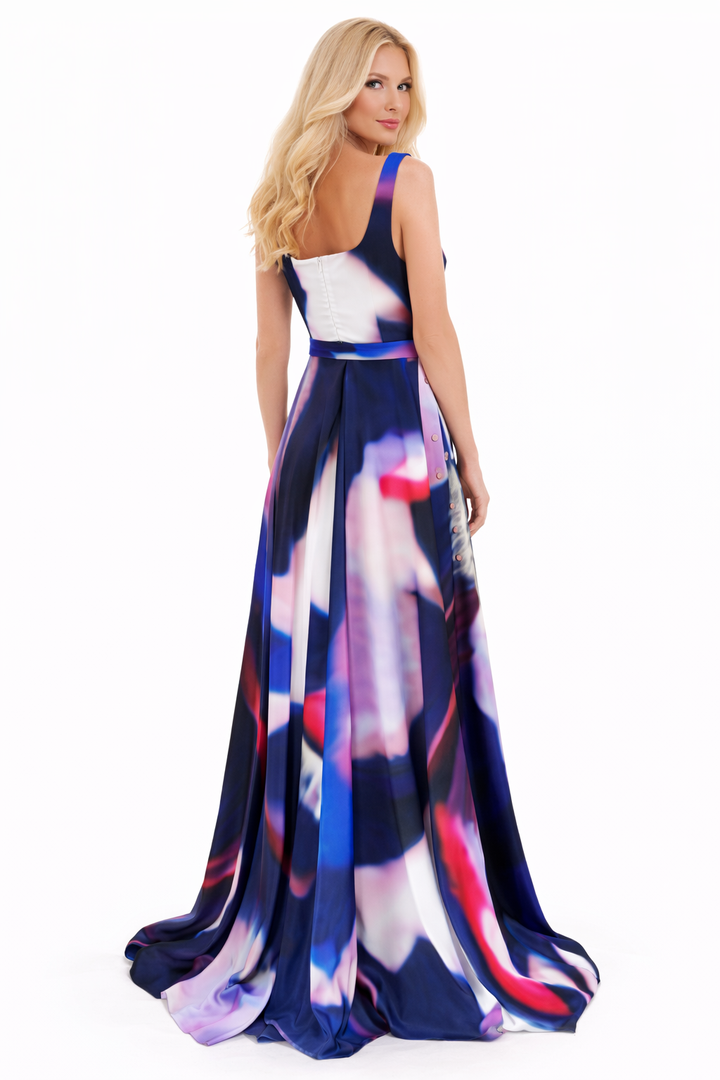 spaghetti-strap A-line maxi dress with abstract print – NOVA
