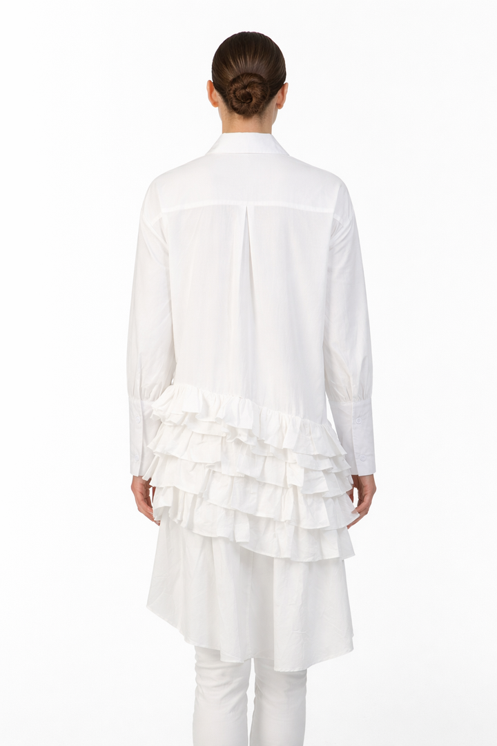 button-down ruffle high-low shirt dress – CASCADE