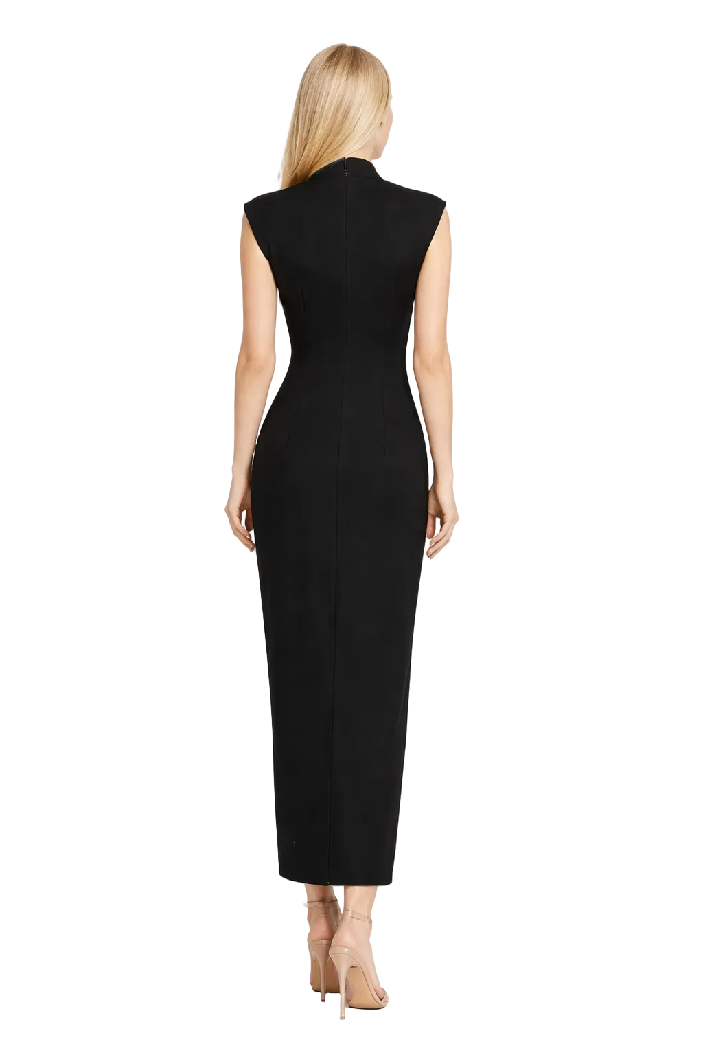 high-neck sleeveless column dress with front zipper – MONROE