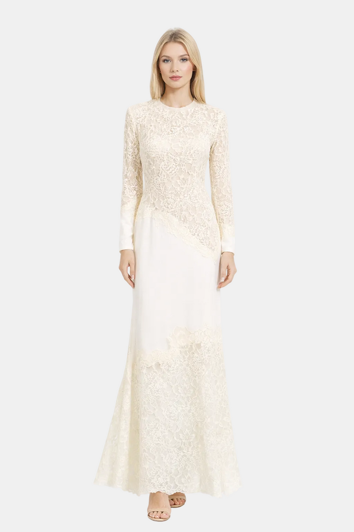 long-sleeve mermaid gown with floral lace overlay – ESMÉE