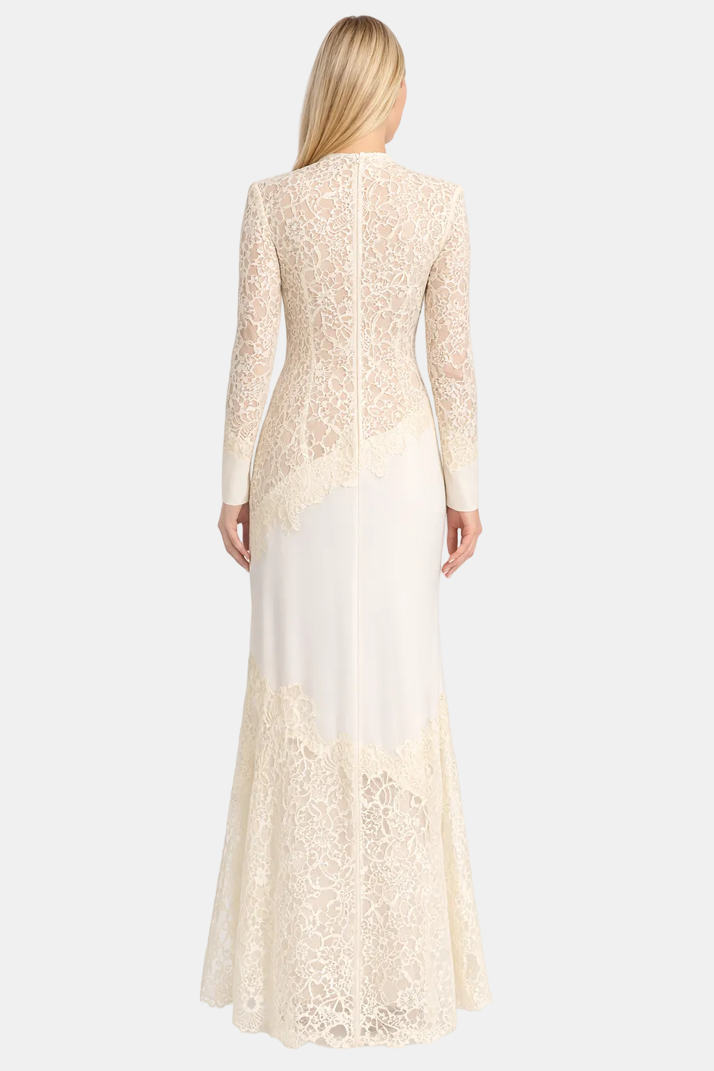 long-sleeve mermaid gown with floral lace overlay – ESMÉE