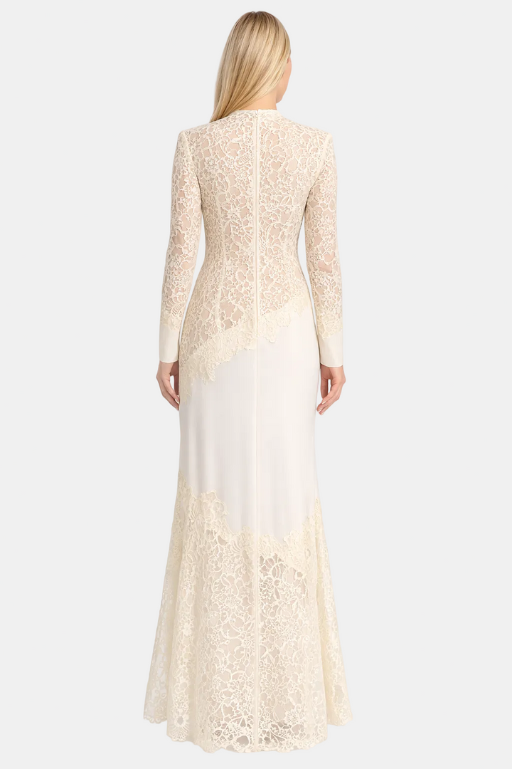 long-sleeve mermaid gown with floral lace overlay – ESMÉE
