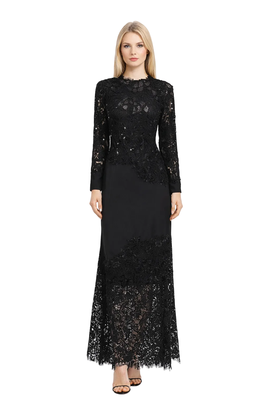 long-sleeve mermaid gown with floral lace overlay – ESMÉE