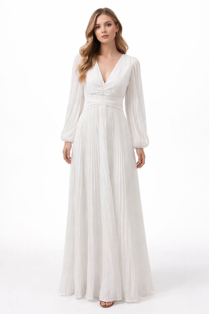 long sleeve ruched waist chiffon maxi dress – AURORA