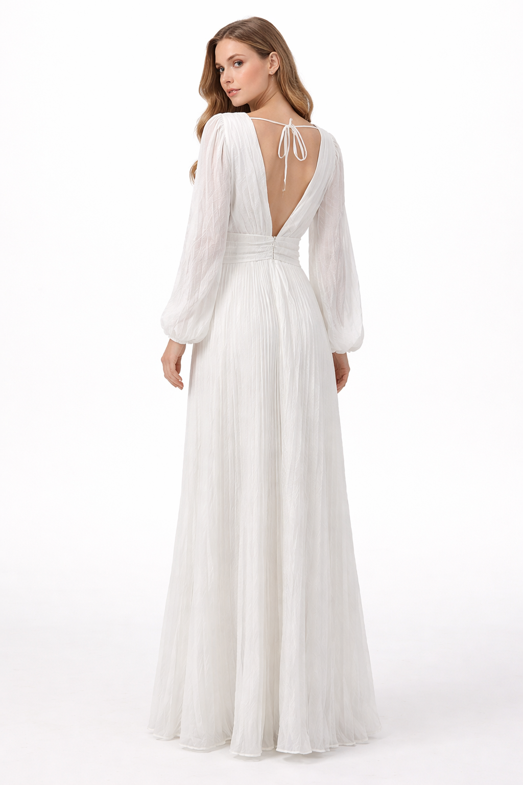 long sleeve ruched waist chiffon maxi dress – AURORA
