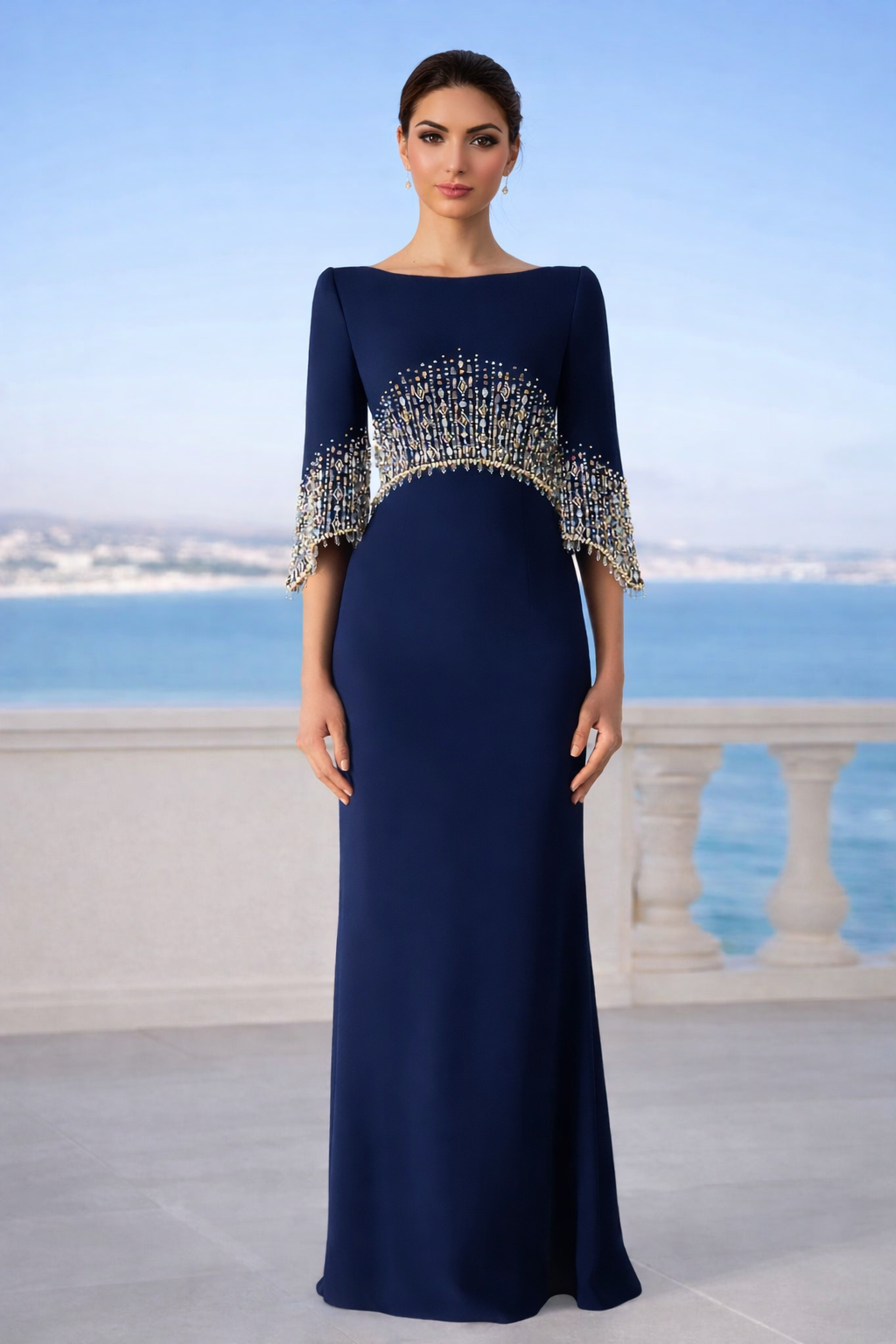 embellished cape sleeve column dress – ELECTRA