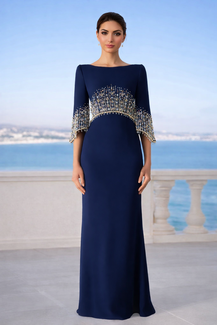 embellished cape sleeve column dress – ELECTRA