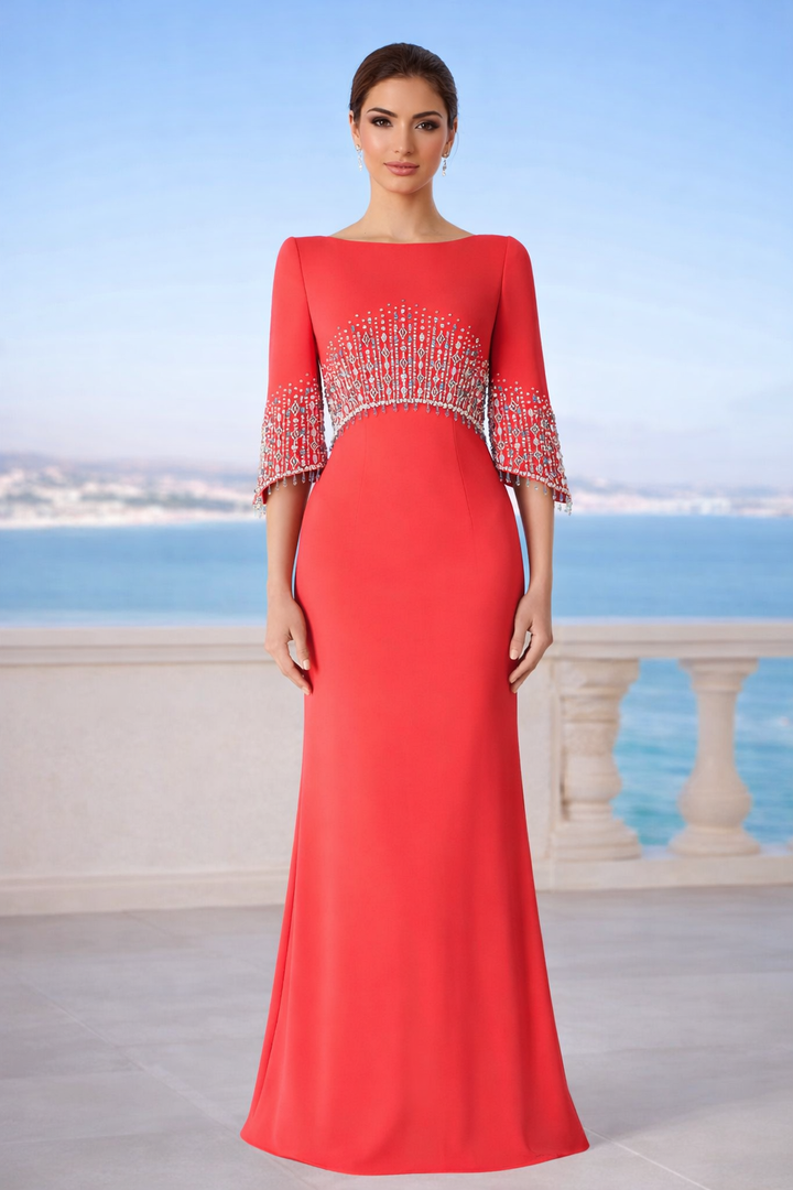 embellished cape sleeve column dress – ELECTRA