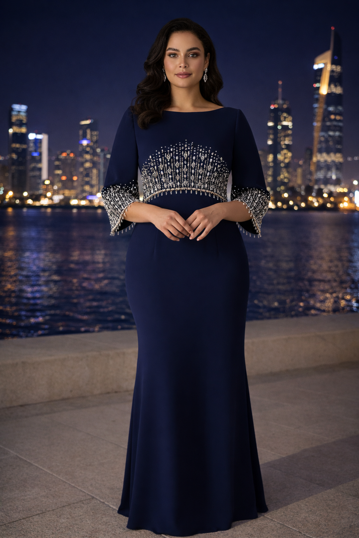 embellished cape sleeve column dress – ELECTRA - 1