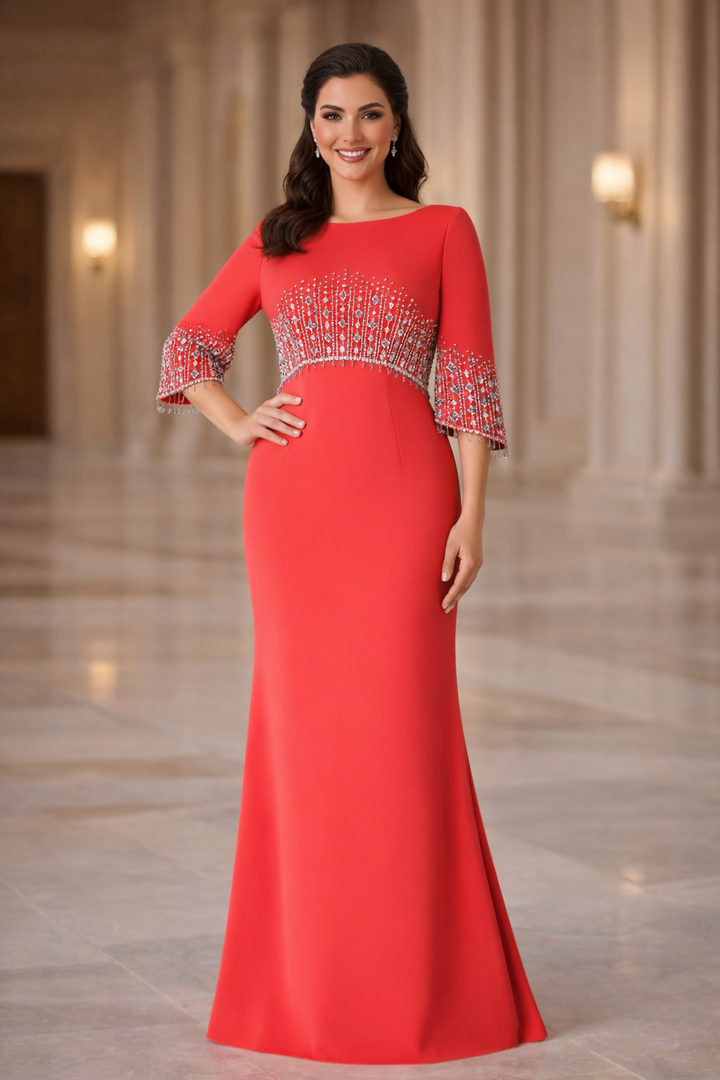 embellished cape sleeve column dress – ELECTRA - 1