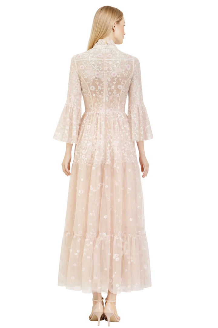 embroidered tulle maxi dress with flared sleeves – BLUSHÉ