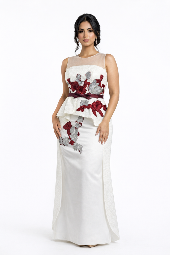 Peplum mermaid gown with floral appliqué – Volien-1
