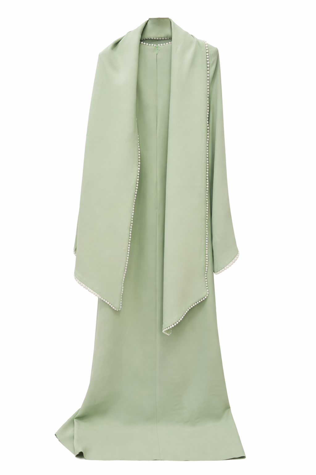 Long-Sleeve Column Dress with Pearl-Trimmed Cape Detail – SAGE