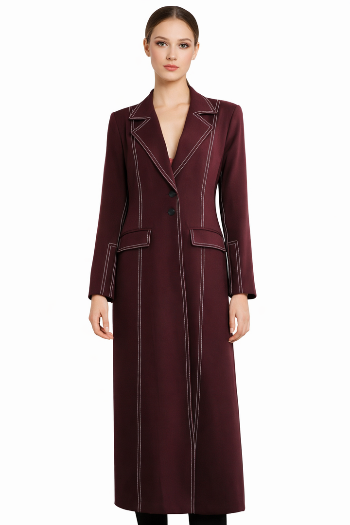 tailored longline blazer coat with contrast stitching – MAROONÉ