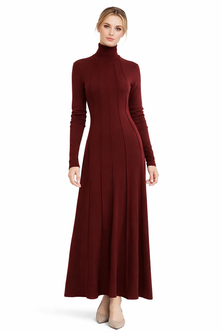 high-neck fitted maxi dress with panel detailing – RUBINA