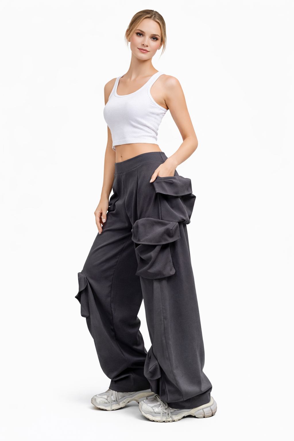 high-waist cargo wide-leg pants – ATLAS