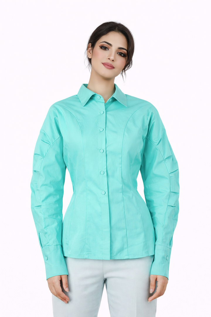 sculpted button-down shirt with contoured sleeves – MINTARA