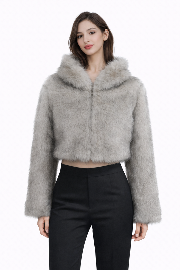 luxury faux fur jacket with plush hooded collar – BLANCA