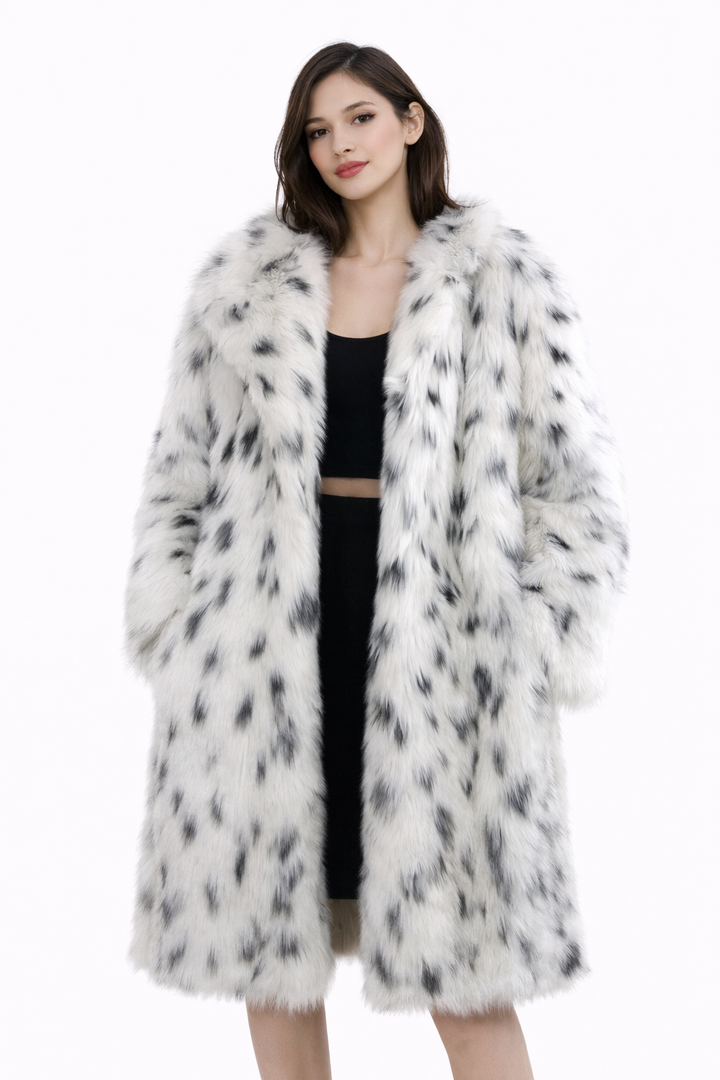spotted faux fur long coat with open front – SNOWLUX