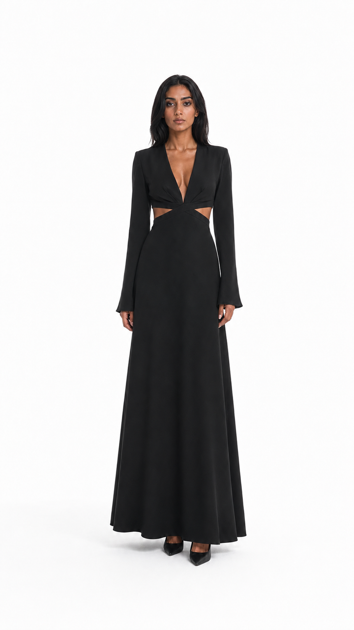 Black Cut-Out V-Neck Evening Gown – VIRA