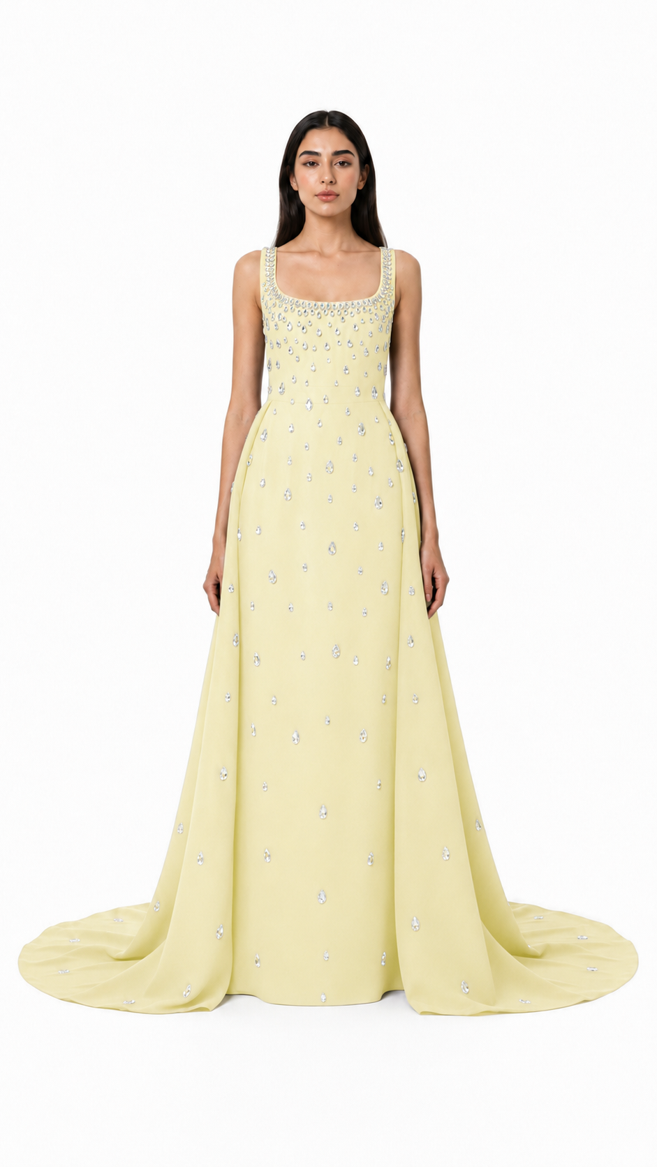 Black Crystal Embellished Square Neck Gown – AURELIA