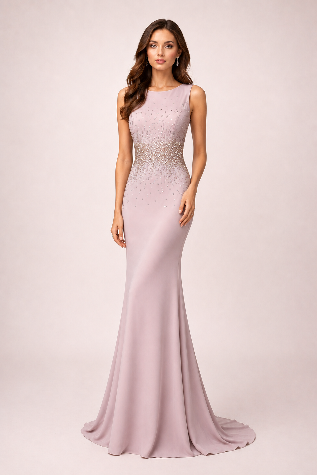 sleeveless evening gown with crystal embellished waist – BLUSH