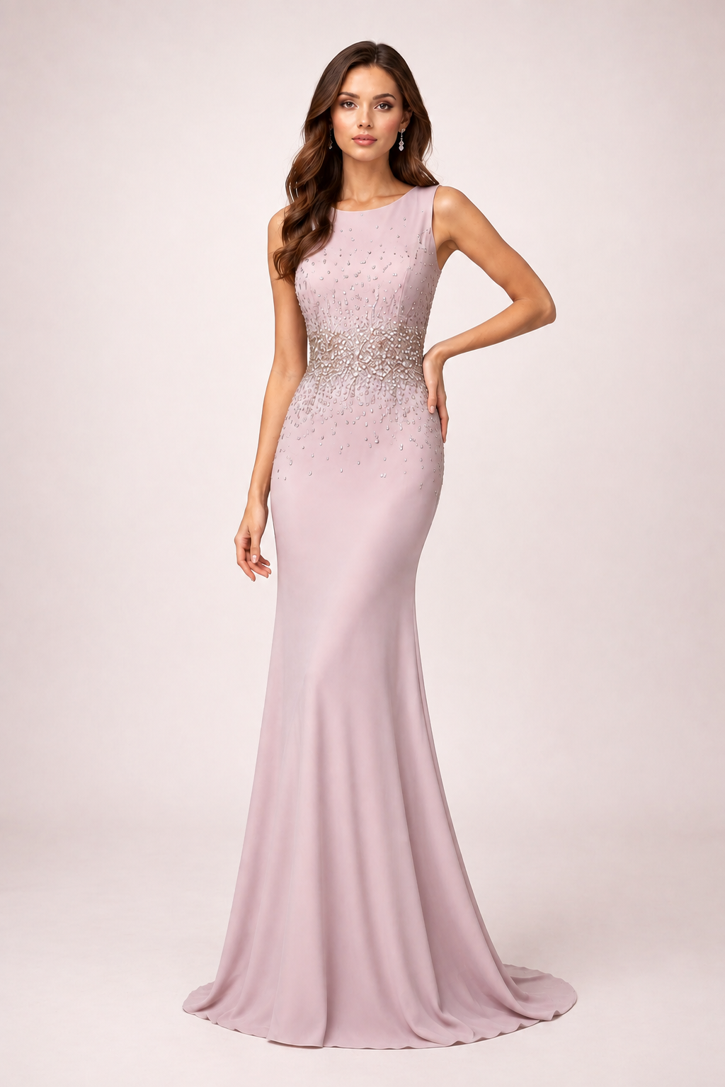 sleeveless evening gown with crystal embellished waist – BLUSH