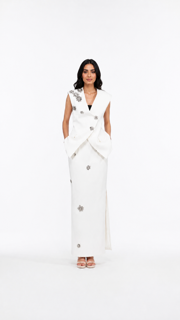 Ivory Crystal Embellished Two-Piece Evening Set – VIVIENNE
