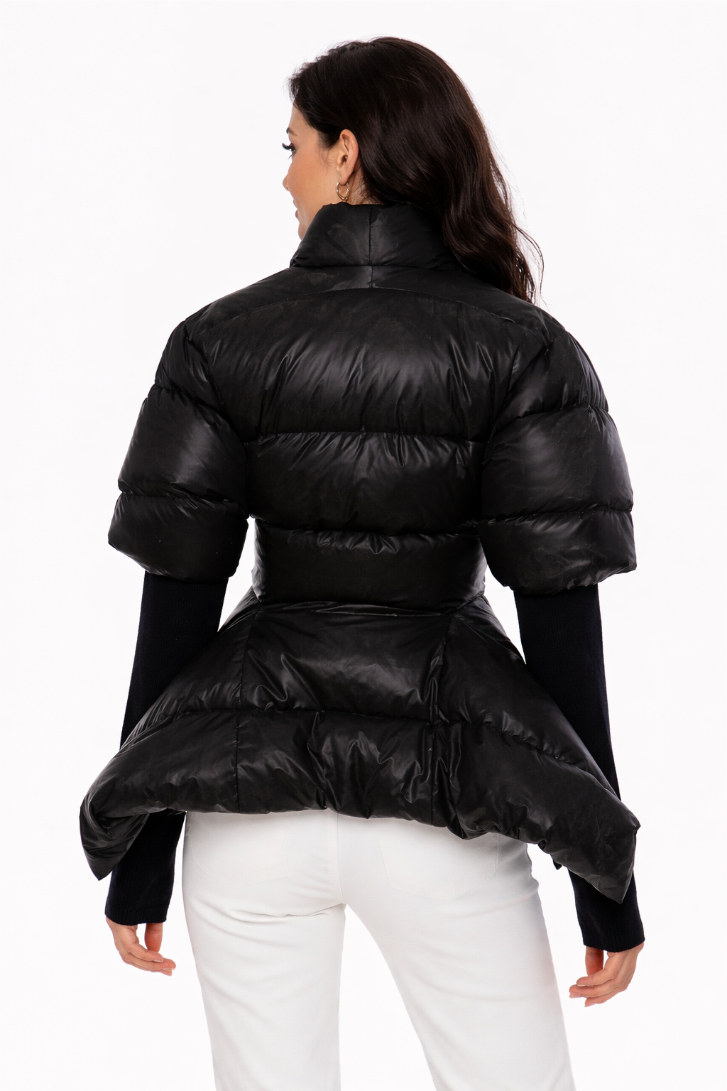 Asymmetric Wrap Puffer Jacket with Knit Sleeves – WRAP