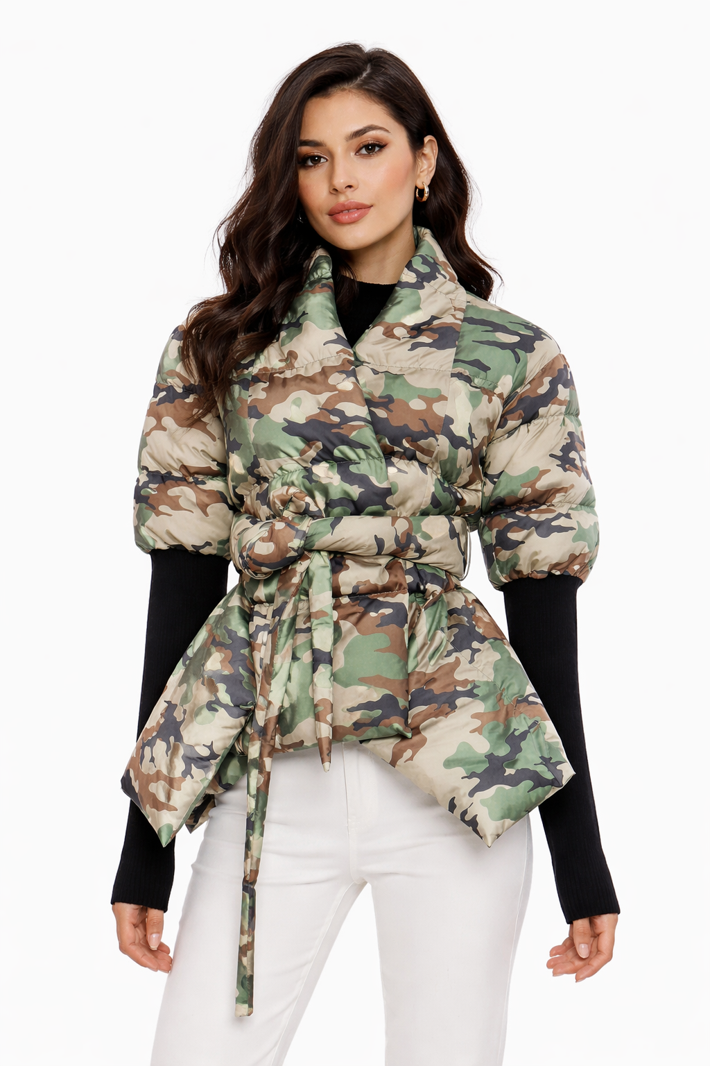 Asymmetric Wrap Puffer Jacket with Knit Sleeves – WRAP