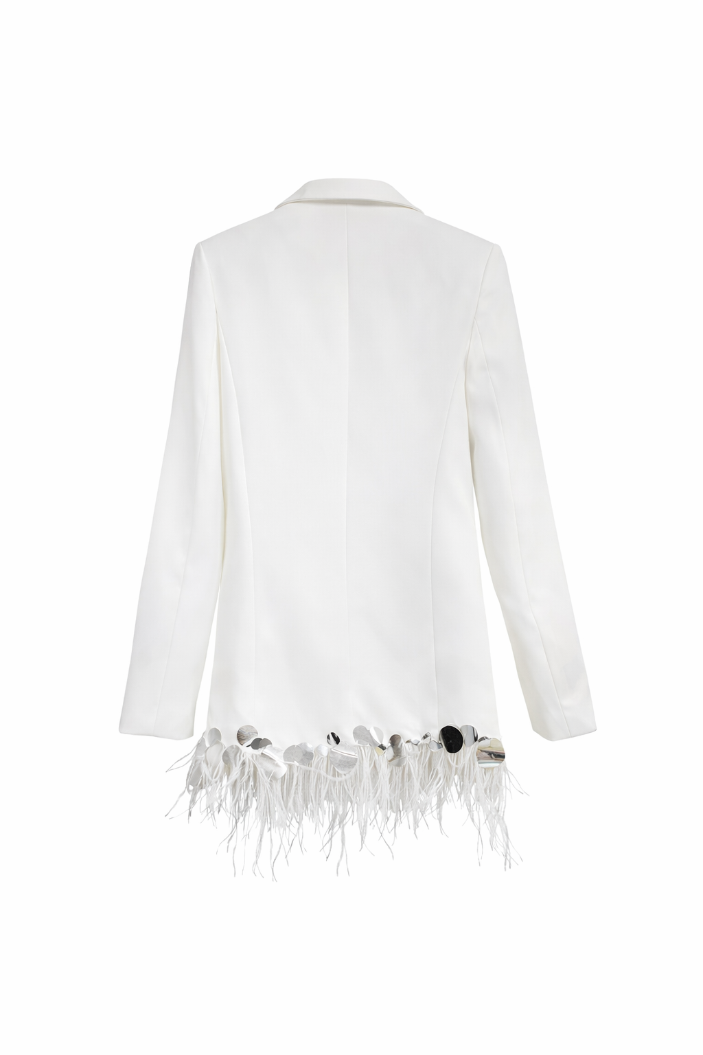 long sleeve tailored blazer with feather hem and crystal detailing – GLOW