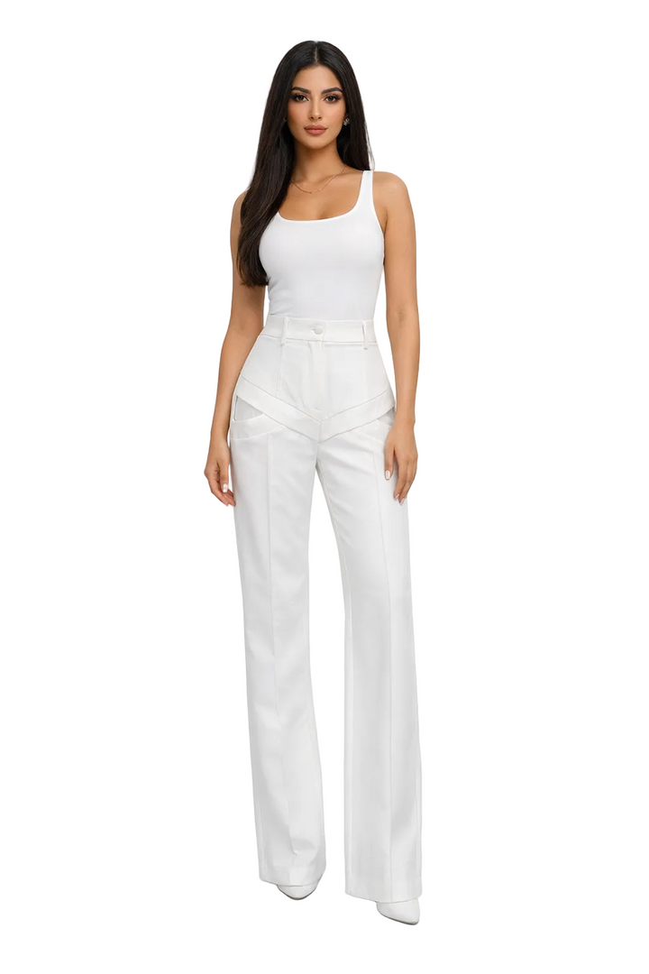 high-waist straight tailored pants with layered panel detail – LUCIA