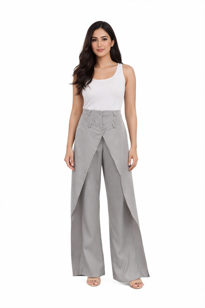 high-waist layered wrap wide-leg pants – SELENA