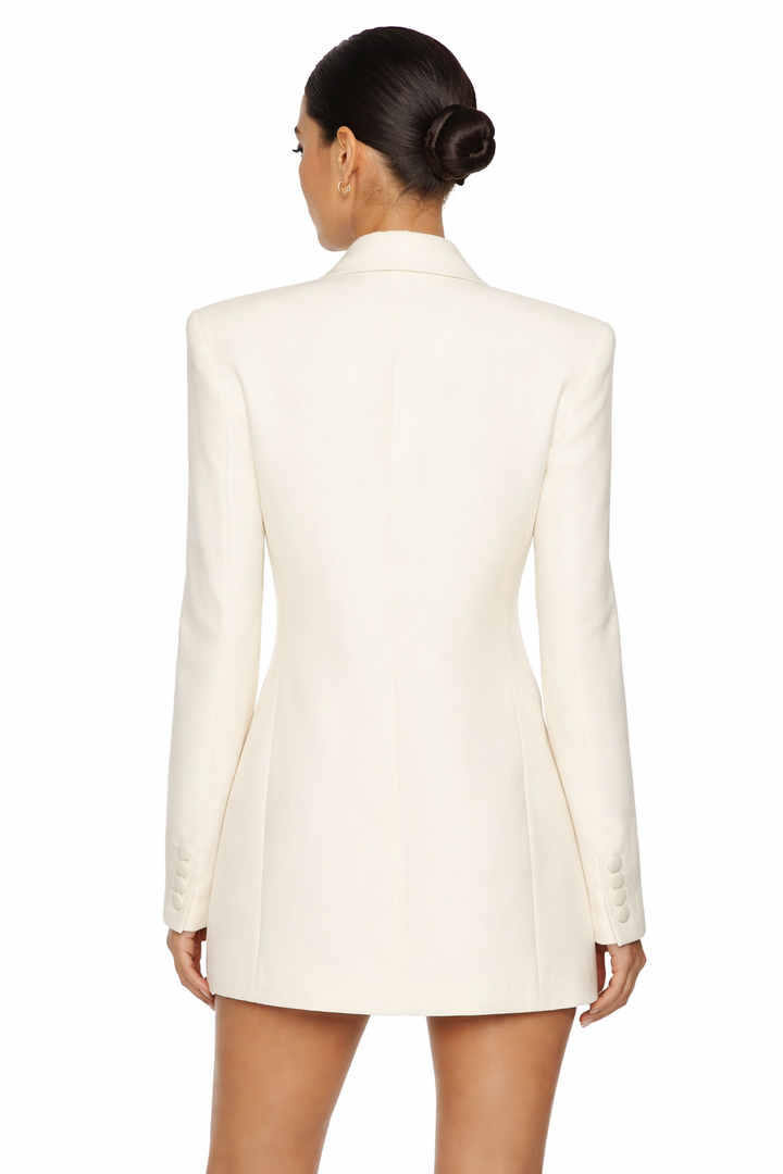 Tuxedo-style double-breasted blazer with contrast lapel – NOIR