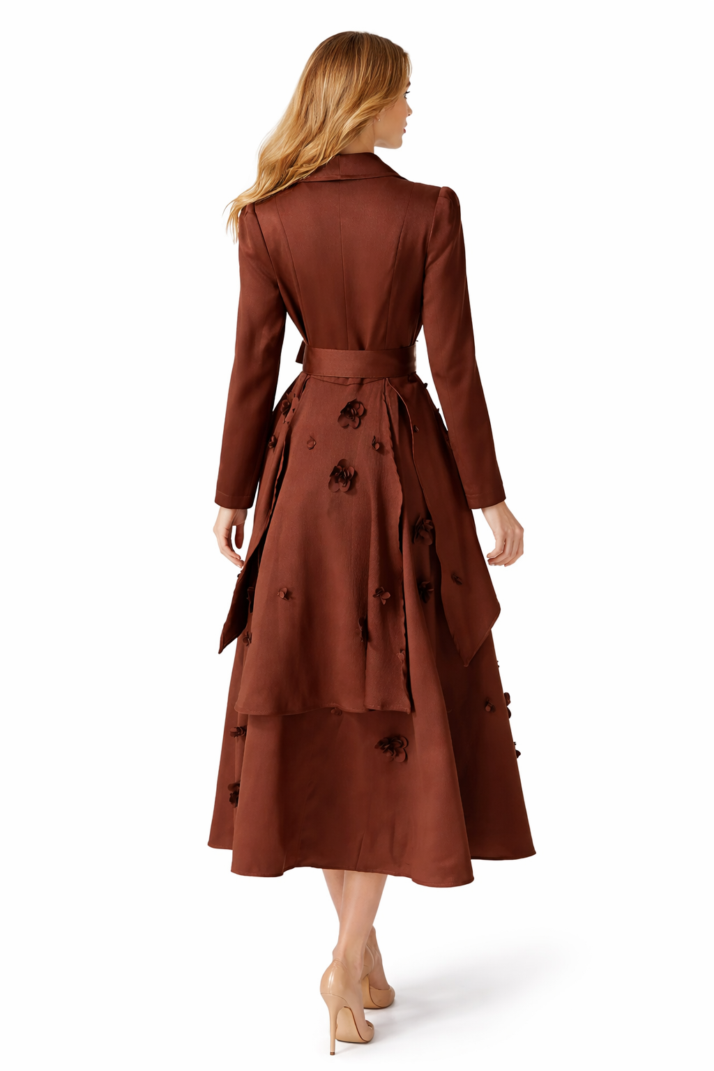 wrap blazer midi dress with layered skirt and waist tie – SIENNA