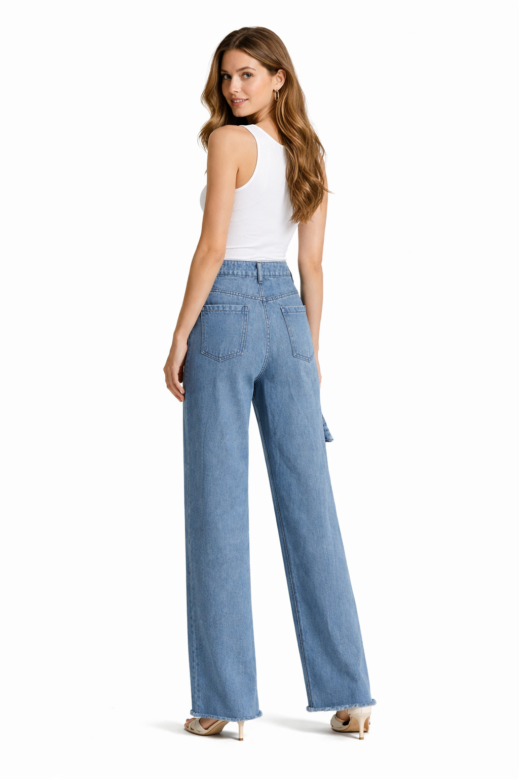 high-waist wide leg denim pants with wrap buckle detail – INDIGO