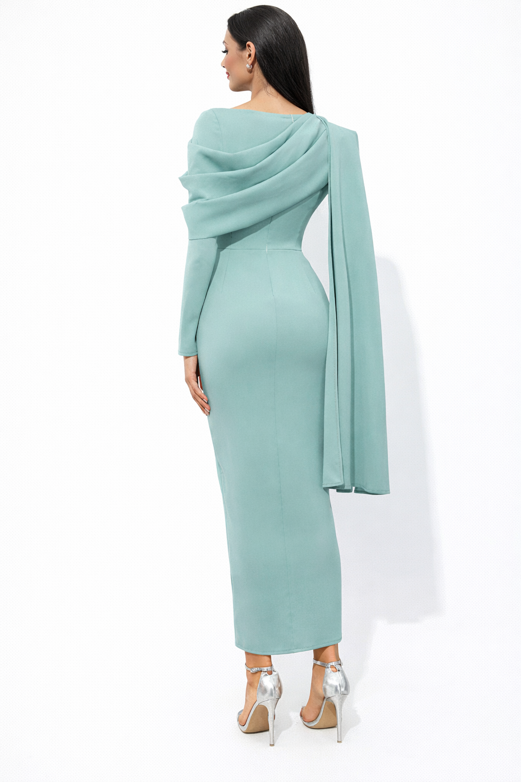 Asymmetric button-front midi dress with long sleeves – SEREN