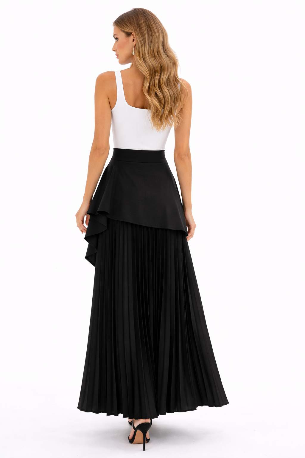 Pleated maxi skirt with floral wrap detail – ELARA