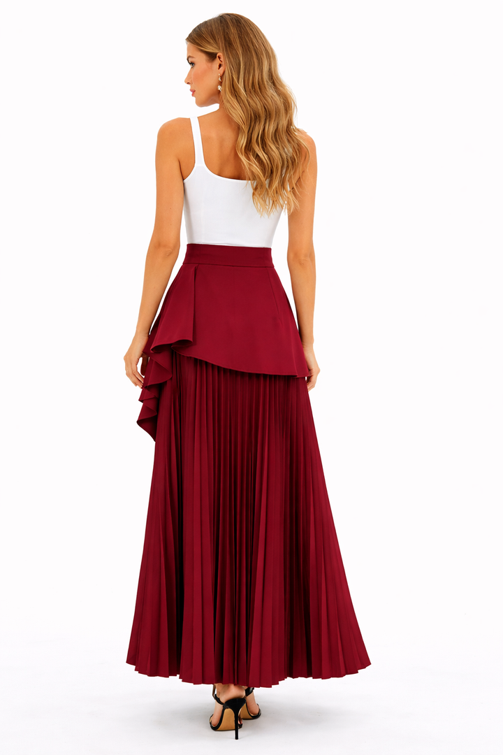 Pleated maxi skirt with floral wrap detail – ELARA