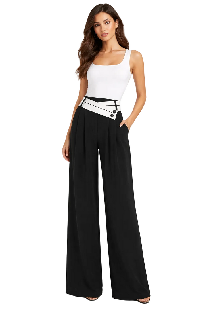 High-Waist Wide-Leg Pants with Contrast Belt Detail – EDGE