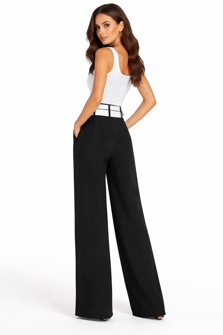 High-Waist Wide-Leg Pants with Contrast Belt Detail – EDGE
