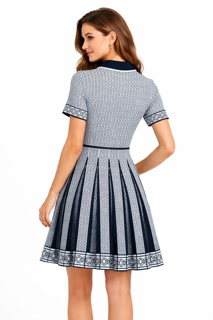 pleated knit dress with contrast polo collar – ÉLANE