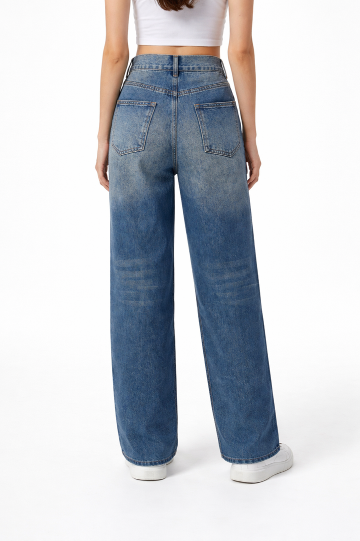 High-Waist Wide-Leg Denim with Gold Charms – AURA