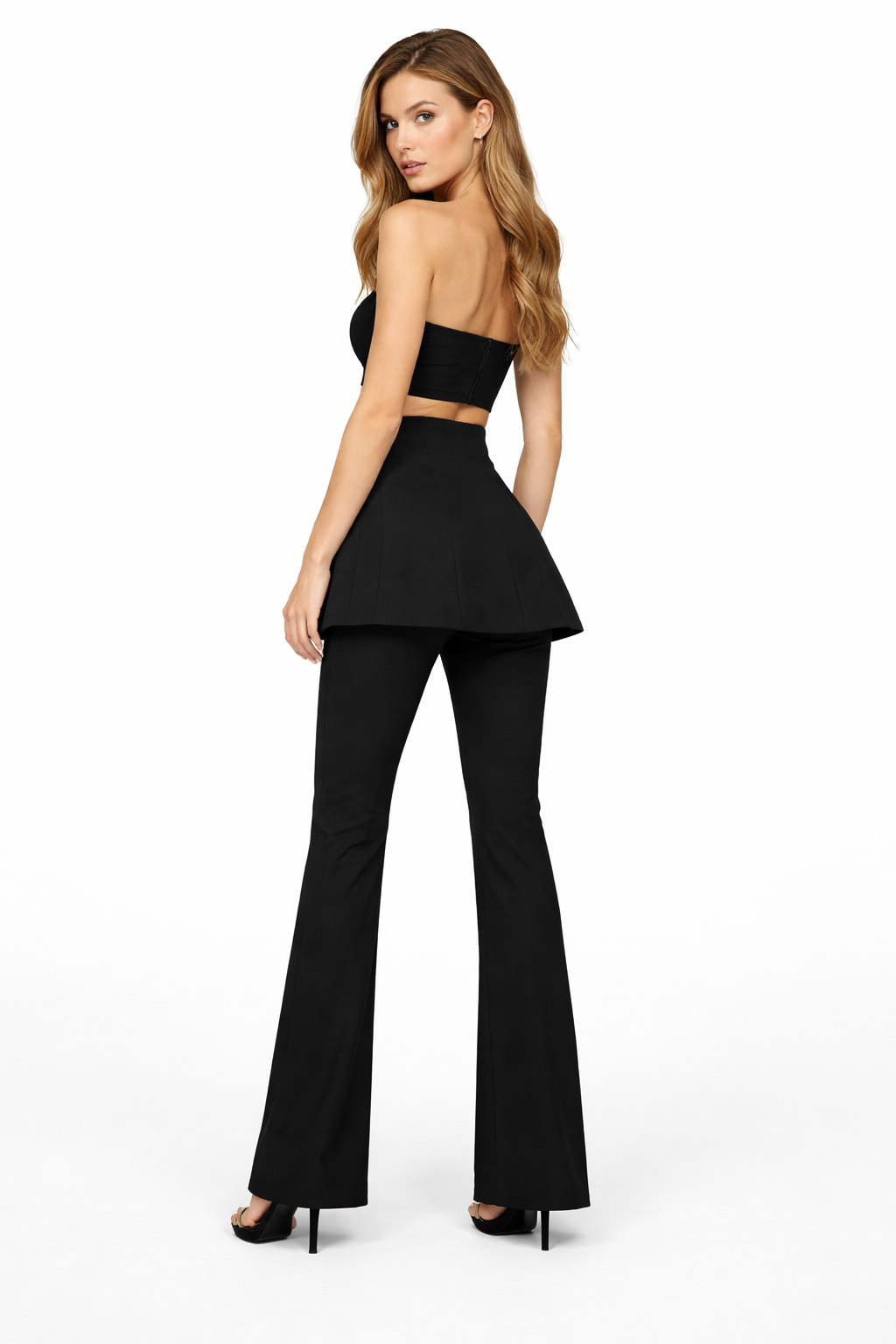 high-waist sculpted flared pants with peplum detail – BALIGH